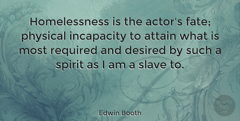 Edwin Booth Quote About Fate, Actors, Spirit: Homelessness Is The Actors Fate...