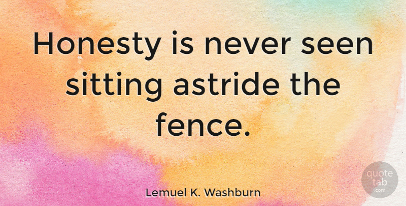 Lemuel K. Washburn Quote About Honesty, Seen: Honesty Is Never Seen Sitting...