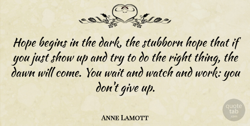 Anne Lamott Quote About Inspiring, Hope, Giving Up: Hope Begins In The Dark...