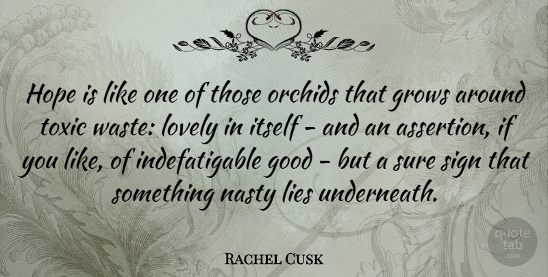 Rachel Cusk Quote About Lying, Orchids, Toxic Waste: Hope Is Like One Of...