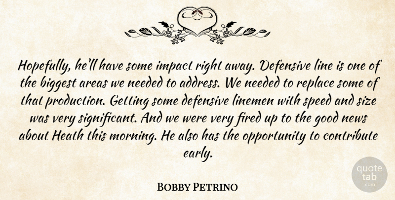 Bobby Petrino Quote About Areas, Biggest, Contribute, Defensive, Fired: Hopefully Hell Have Some Impact...