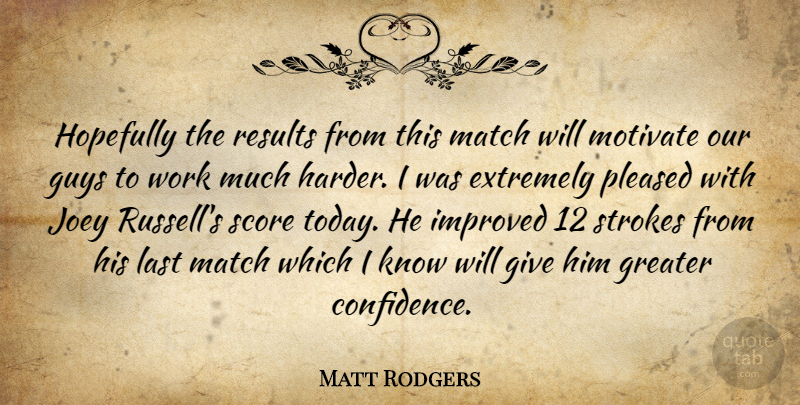Matt Rodgers Quote About Extremely, Greater, Guys, Hopefully, Improved: Hopefully The Results From This...