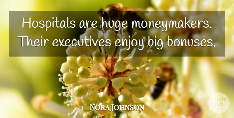 Nora Johnson Quote About Enjoy, Executives, Hospitals, Huge: Hospitals Are Huge Moneymakers Their...
