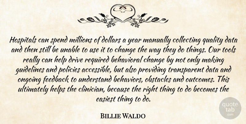 Billie Waldo Quote About Becomes, Behavioral, Change, Collecting, Data: Hospitals Can Spend Millions Of...
