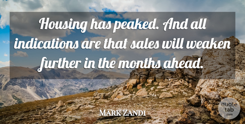 Mark Zandi Quote About Further, Housing, Months, Sales: Housing Has Peaked And All...
