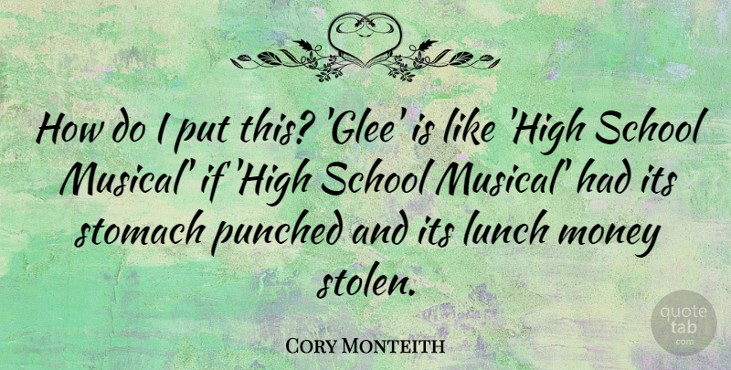 Cory Monteith Quote About School, Lunch, Musical: How Do I Put This...