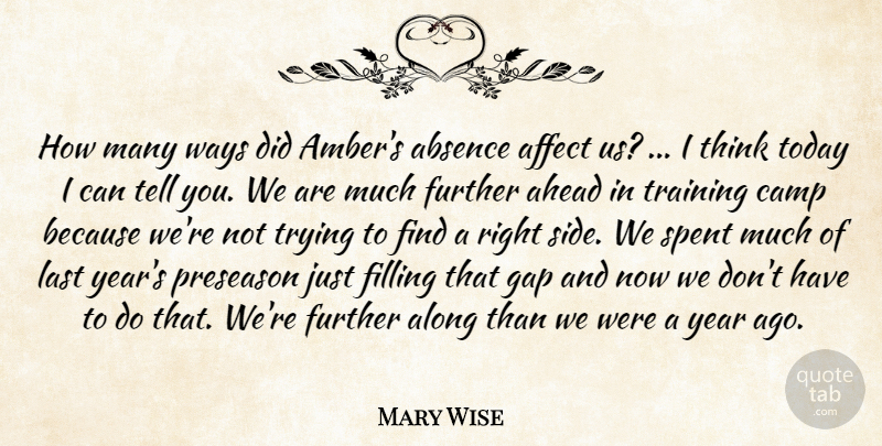 Mary Wise Quote About Absence, Affect, Ahead, Along, Camp: How Many Ways Did Ambers...
