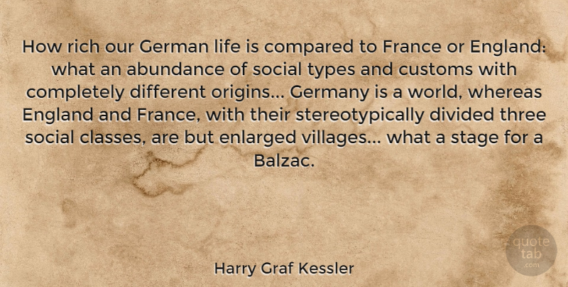 Harry Graf Kessler Quote About Abundance, Compared, Customs, Divided, England: How Rich Our German Life...
