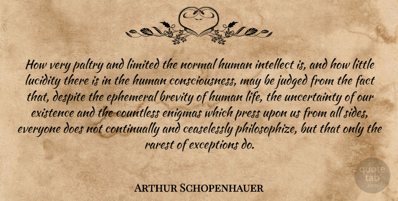 Arthur Schopenhauer Quote About Philosophy, Doe, Ephemeral: How Very Paltry And Limited...