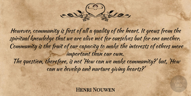 Henri Nouwen Quote About Spiritual, Heart, Giving: However Community Is First Of...