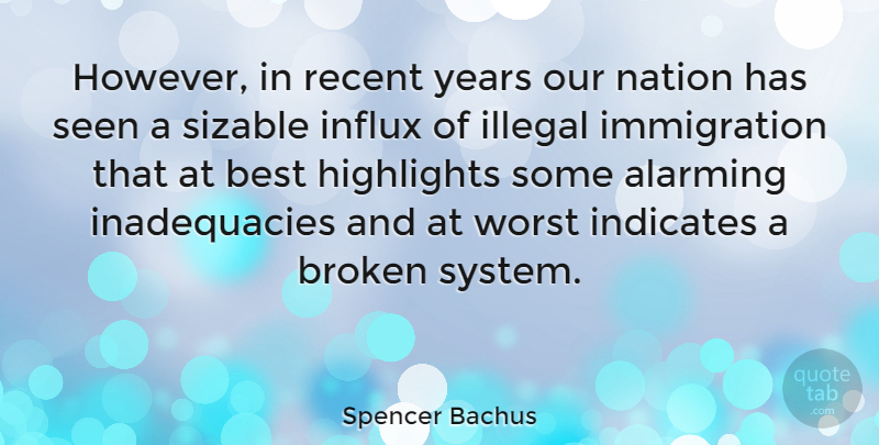Spencer Bachus Quote About Broken Heart, Years, Immigration: However In Recent Years Our...