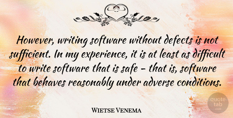 Wietse Venema Quote About Writing, Safe, Difficult: However Writing Software Without Defects...