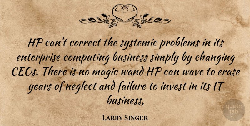 Larry Singer Quote About Business, Changing, Computing, Correct, Enterprise: Hp Cant Correct The Systemic...