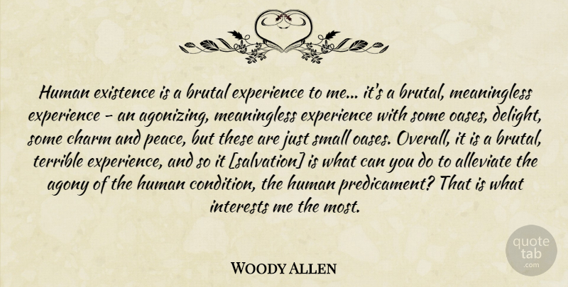 Woody Allen Quote About Oasis, Agony, Delight: Human Existence Is A Brutal...