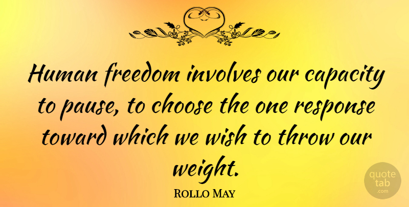 Rollo May Quote About Wish, Weight, Capacity: Human Freedom Involves Our Capacity...