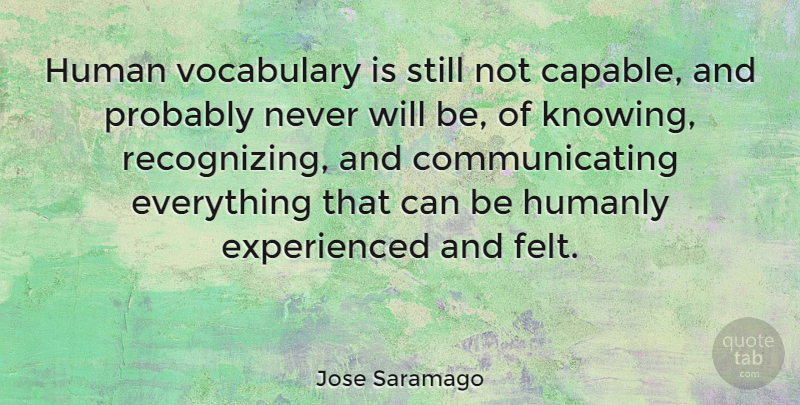 Jose Saramago Quote About Knowing, Vocabulary, Communicate: Human Vocabulary Is Still Not...