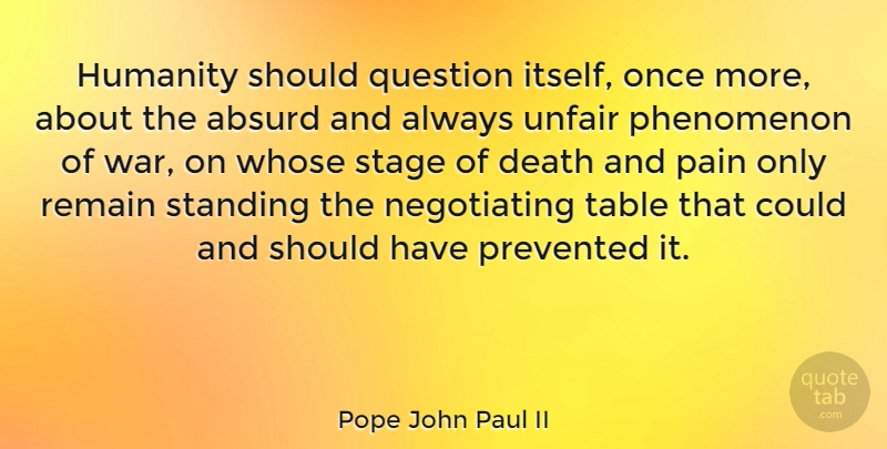 Pope John Paul II Quote About War, Humanity, Unfair: Humanity Should Question Itself Once...