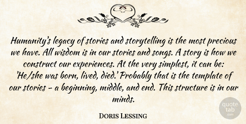 Doris Lessing Quote About Song, Humanity, Stories: Humanitys Legacy Of Stories And...