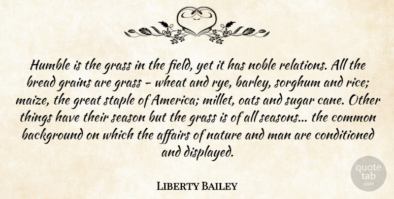 Liberty Bailey Quote About Affairs, Background, Bread, Common, Grass: Humble Is The Grass In...