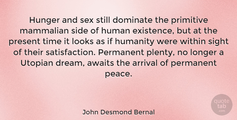 John Desmond Bernal Quote About Dream, Sex, Sight: Hunger And Sex Still Dominate...