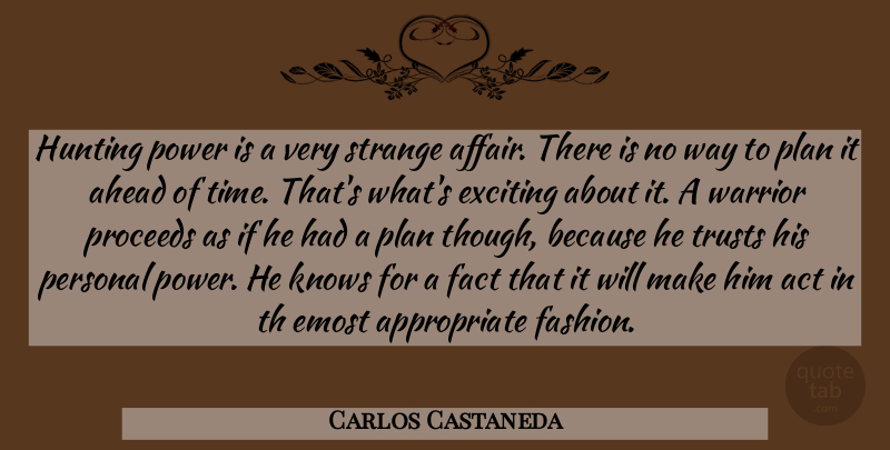 Carlos Castaneda Quote About Fashion, Warrior, Hunting: Hunting Power Is A Very...