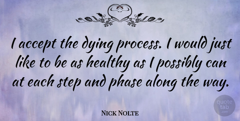 Nick Nolte Quote About Accept, Along, Phase, Possibly: I Accept The Dying Process...