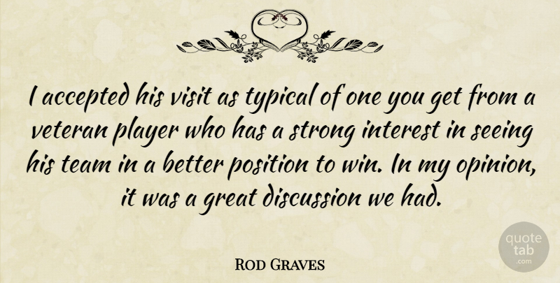 Rod Graves Quote About Accepted, Discussion, Great, Interest, Player: I Accepted His Visit As...