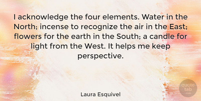 Laura Esquivel Quote About Air, Candle, Earth, Four, Helps: I Acknowledge The Four Elements...