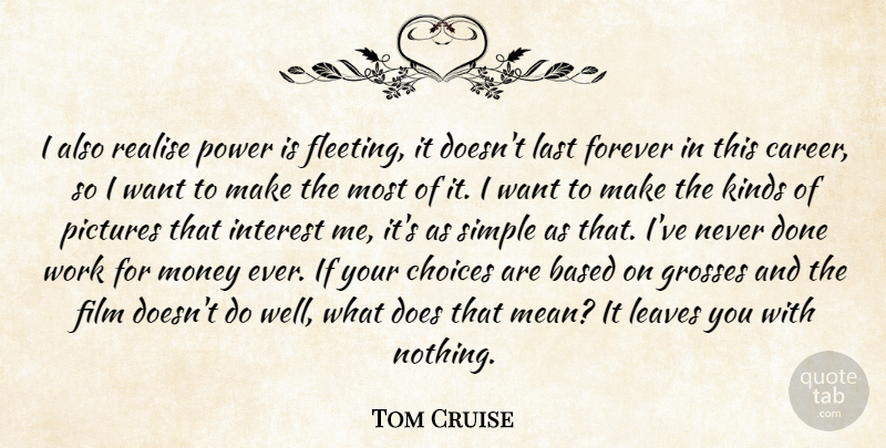 Tom Cruise Quote About Mean, Simple, Careers: I Also Realise Power Is...