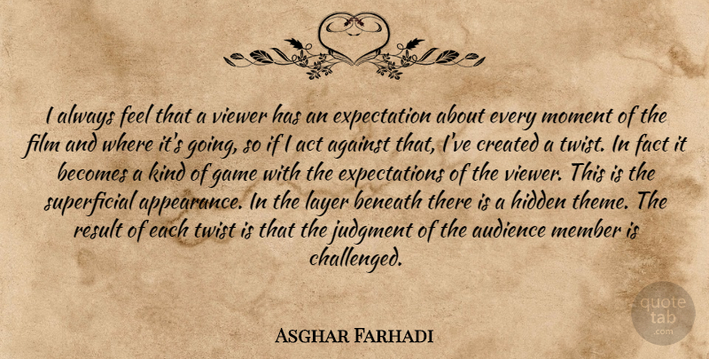 Asghar Farhadi Quote About Games, Expectations, Layers: I Always Feel That A...