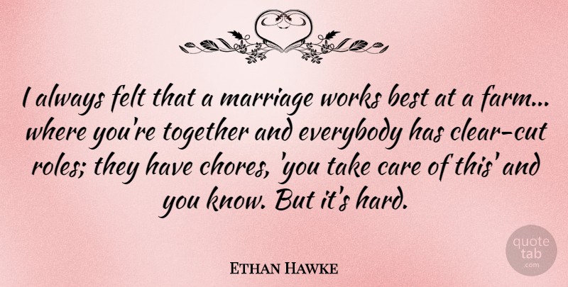 Ethan Hawke Quote About Cutting, Together, Roles: I Always Felt That A...