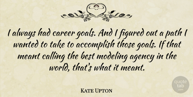Kate Upton Quote About Agency, Careers, Goal: I Always Had Career Goals...