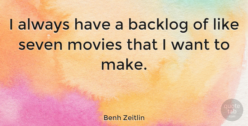 Benh Zeitlin Quote About Want, Seven: I Always Have A Backlog...