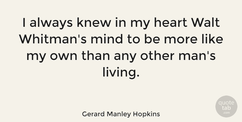 Gerard Manley Hopkins Quote About Heart, Men, Mind: I Always Knew In My...