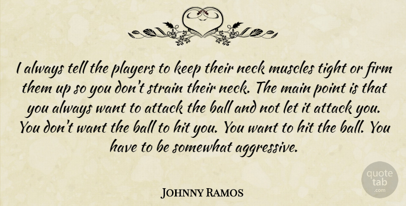 Johnny Ramos Quote About Attack, Ball, Firm, Hit, Main: I Always Tell The Players...
