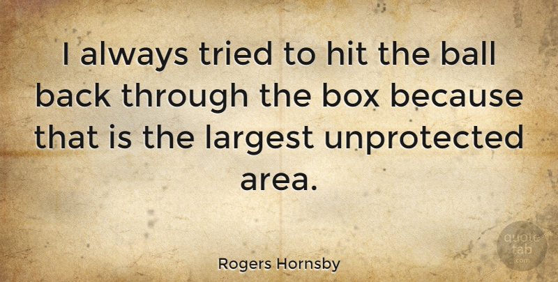 Rogers Hornsby Quote About Balls, Boxes, Areas: I Always Tried To Hit...