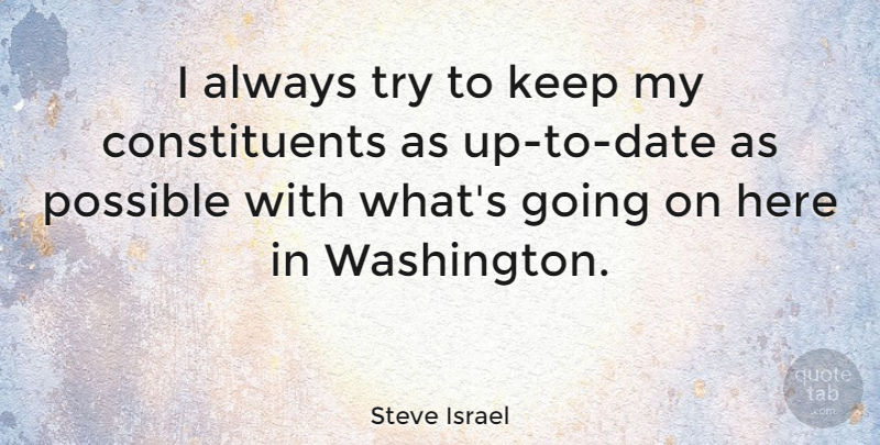 Steve Israel Quote About Trying, Never Quit, Quitting: I Always Try To Keep...