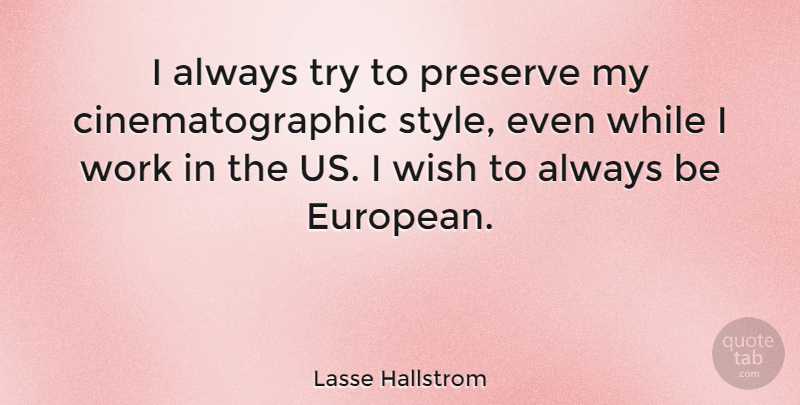 Lasse Hallstrom Quote About Style, Trying, Wish: I Always Try To Preserve...