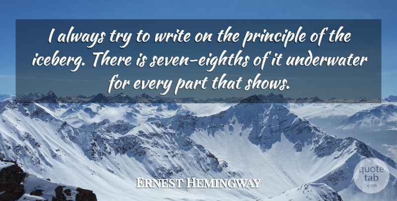 Ernest Hemingway Quote About Writing, Trying, Underwater: I Always Try To Write...