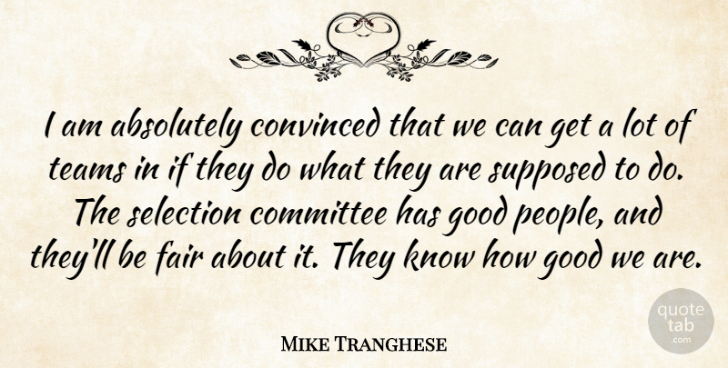 Mike Tranghese Quote About Absolutely, Committee, Convinced, Fair, Good: I Am Absolutely Convinced That...