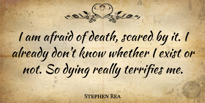 Stephen Rea Quote About Dying, Scared, Afraid Of Death: I Am Afraid Of Death...