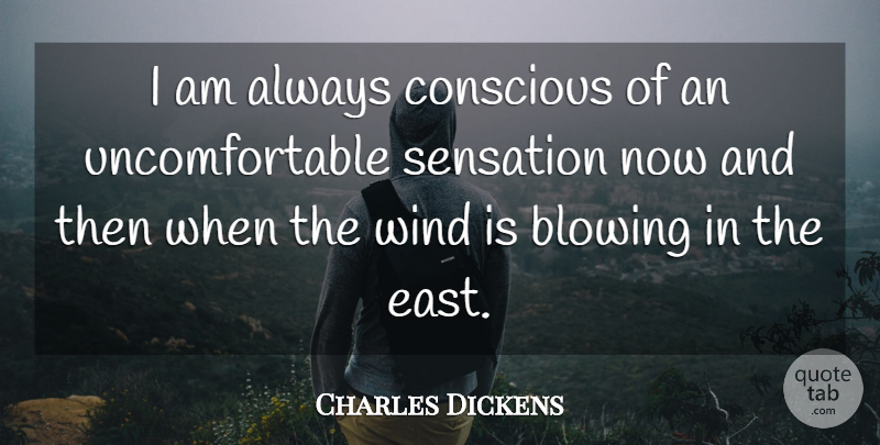 Charles Dickens Quote About Blowing, Conscious, Sensation, Wind: I Am Always Conscious Of...