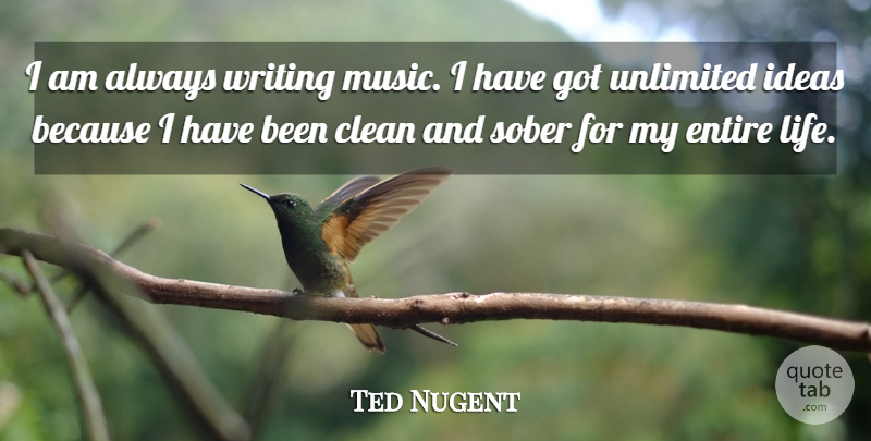 Ted Nugent Quote About Writing, Ideas, Sober: I Am Always Writing Music...