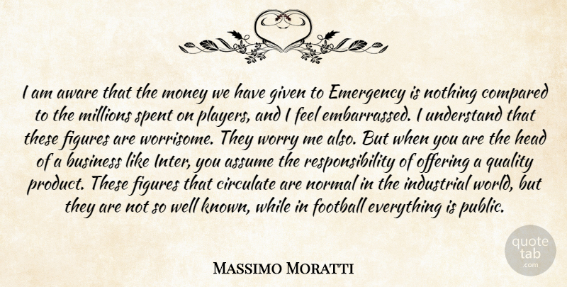 Massimo Moratti Quote About Assume, Aware, Business, Compared, Emergency: I Am Aware That The...
