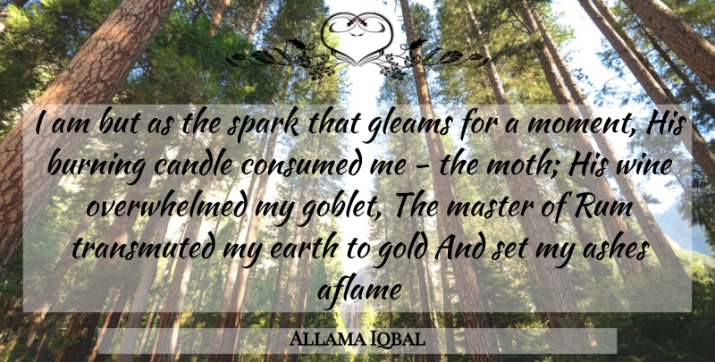 Allama Iqbal Quote About Ashes, Burning, Candle, Consumed, Earth: I Am But As The...