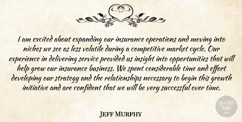 Jeff Murphy Quote About Begin, Confident, Delivering, Developing, Effort: I Am Excited About Expanding...