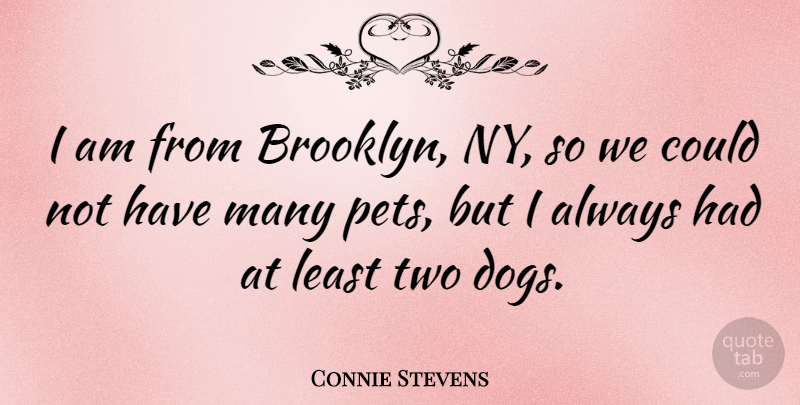 Connie Stevens Quote About Dog, Two, Pet: I Am From Brooklyn Ny...