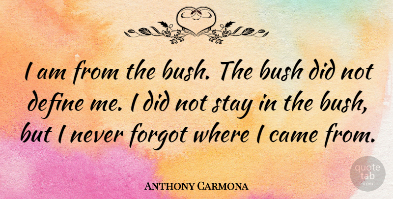 Anthony Carmona Quote About Bush, Forgot: I Am From The Bush...