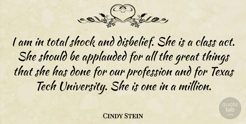 Cindy Stein Quote About Class, Great, Profession, Shock, Tech: I Am In Total Shock...