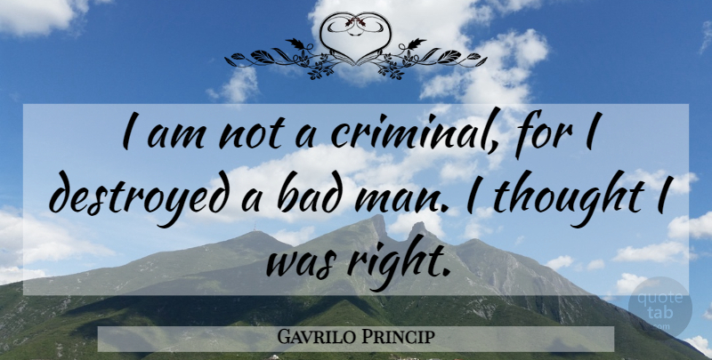 Gavrilo Princip Quote About Men, Criminals, Destroyed: I Am Not A Criminal...